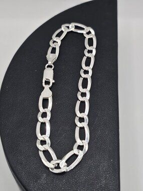 Sterling Silver 925 High Polished Figaro 1+1 Bracelet 6.5mm 8 inches